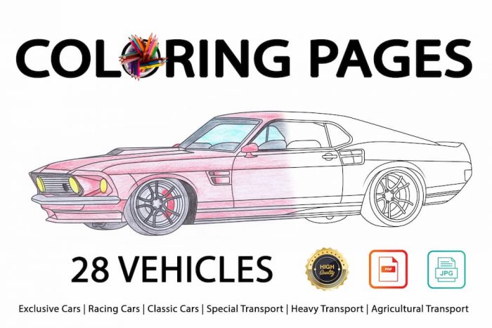 car coloring pages for kids and adults